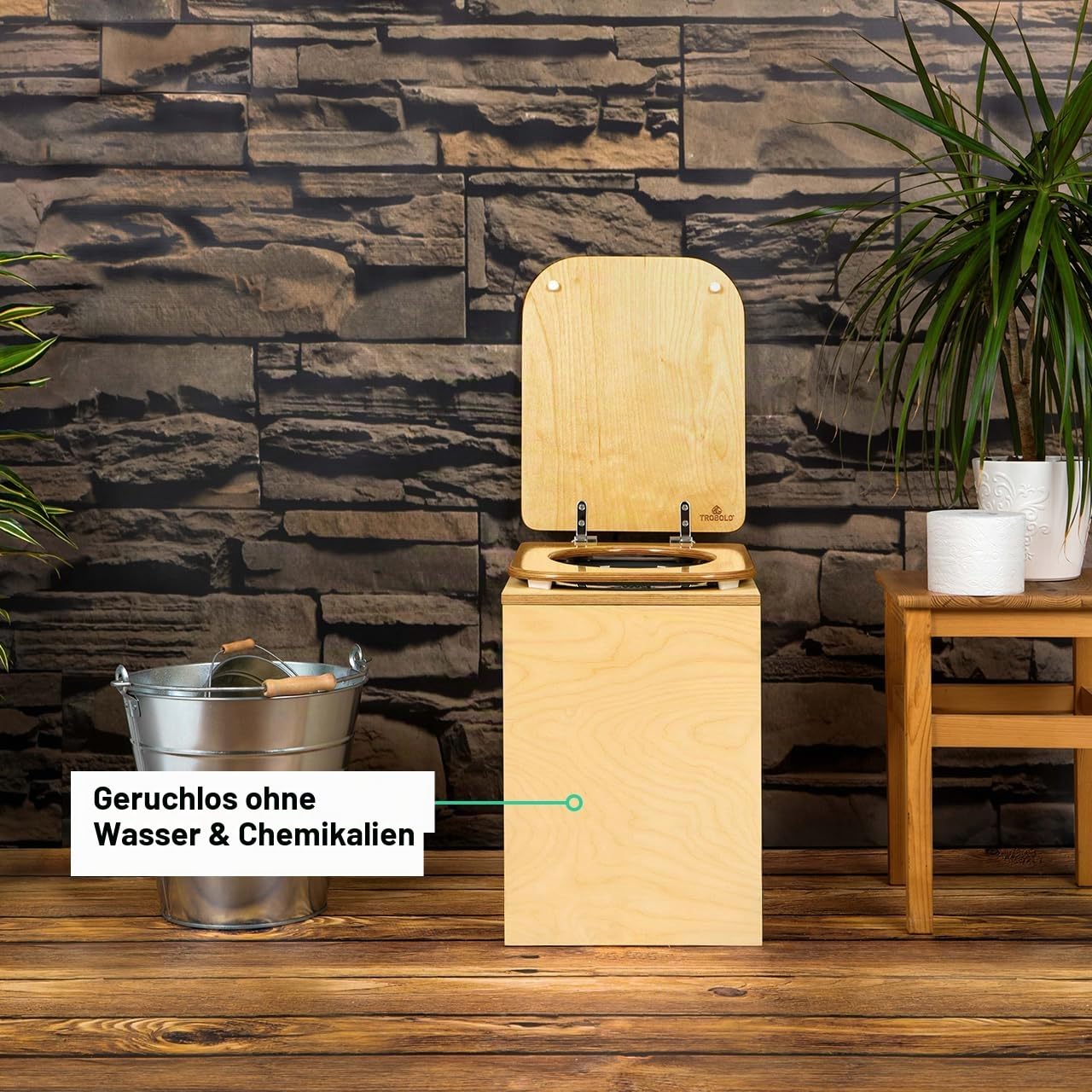 TROBOLO TeraBloem – Trenntoilette aus Holz als Bausatz – Ideal als Gartentoilette, für Fahrzeug & Tiny House – Geruchlose Indoor Trockentoilette kompatibel mit Abluftsystem – Wasserlos & Chemiefrei