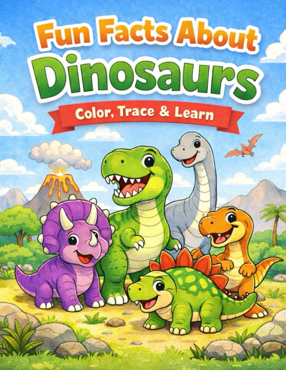 Fun Facts About Dinosaurs: Color, Trace & Learn | Dinosaur Coloring & Activity Book for Kids Ages 5–9