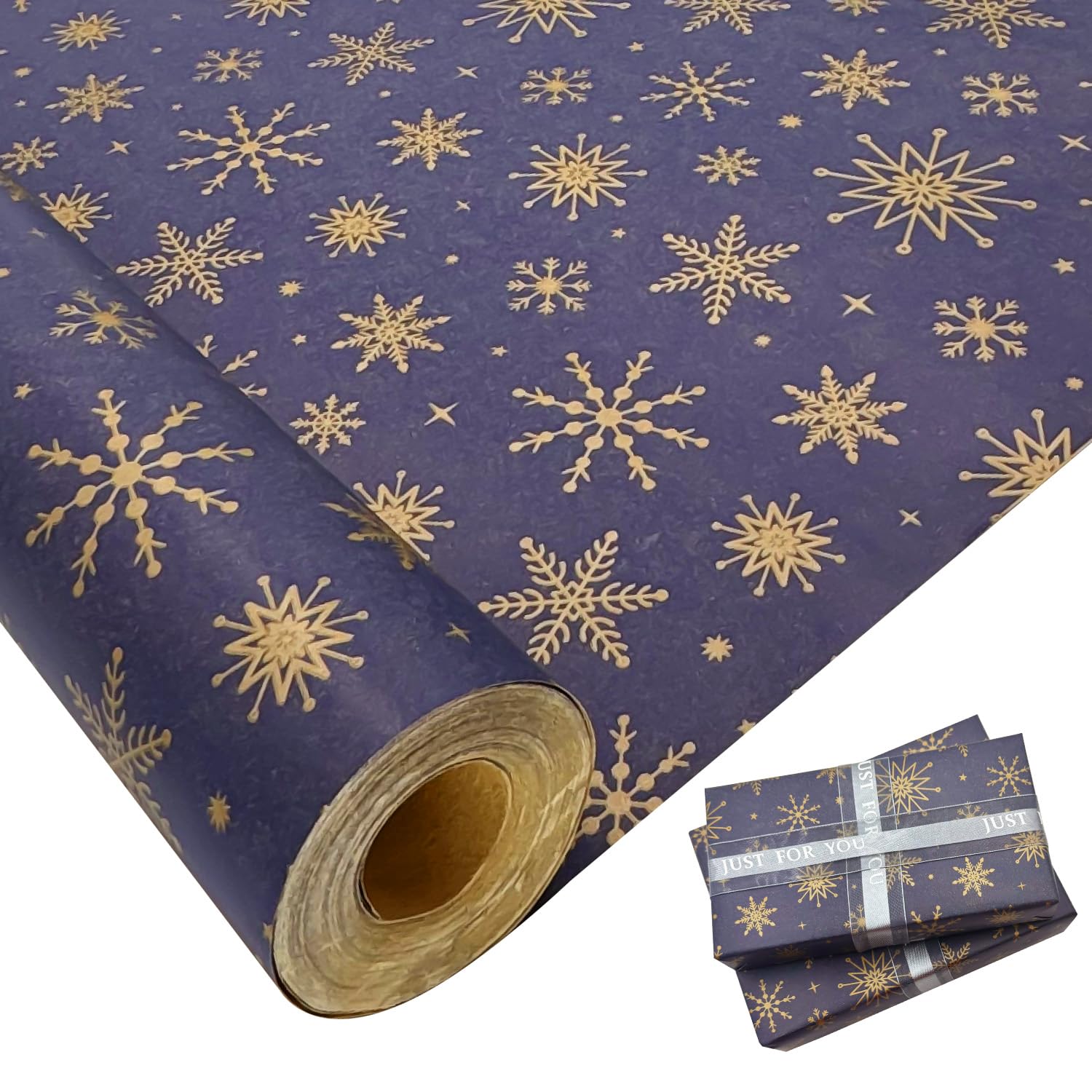Weihnachts Geschenkpapier Rolle 76cm X 12m - Blaues Kraftpapier Mit Schneeflocken
