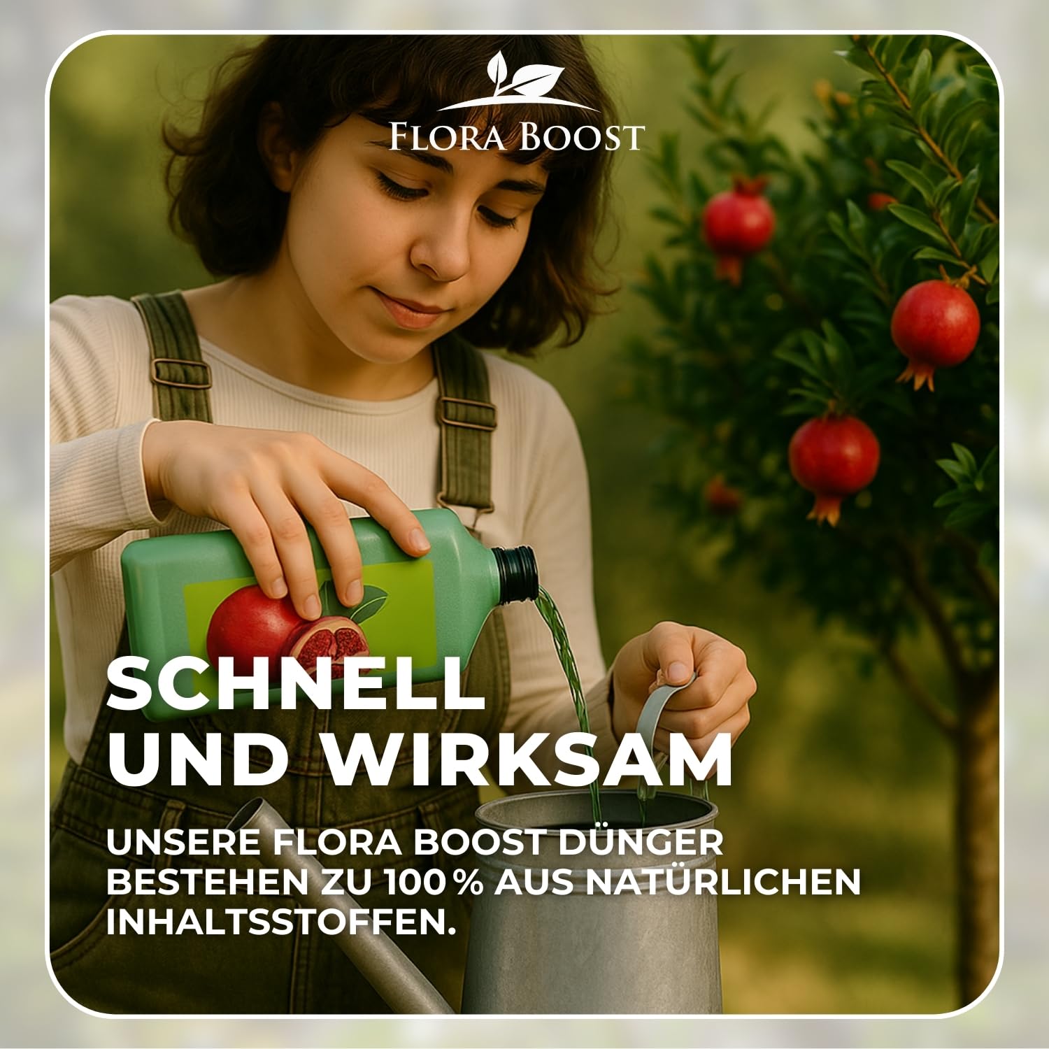 Flora Boost Granatapfelbaum Dünger 5000ml - Für bis zu 1000L Gießwasser - Obstbaum Dünger für Granatapfel Pflanzen - Flüssiger Blatt- & Wurzeldünger - 100% natürlicher Pflanzendünger