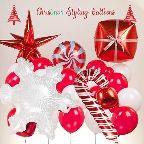 Miniatura 4 de Kit de arco de guirnalda de globos de Navidad, 149 globos blancos y rojos con copo de nieve de invierno, paleta de bastón de caramelo y caja de