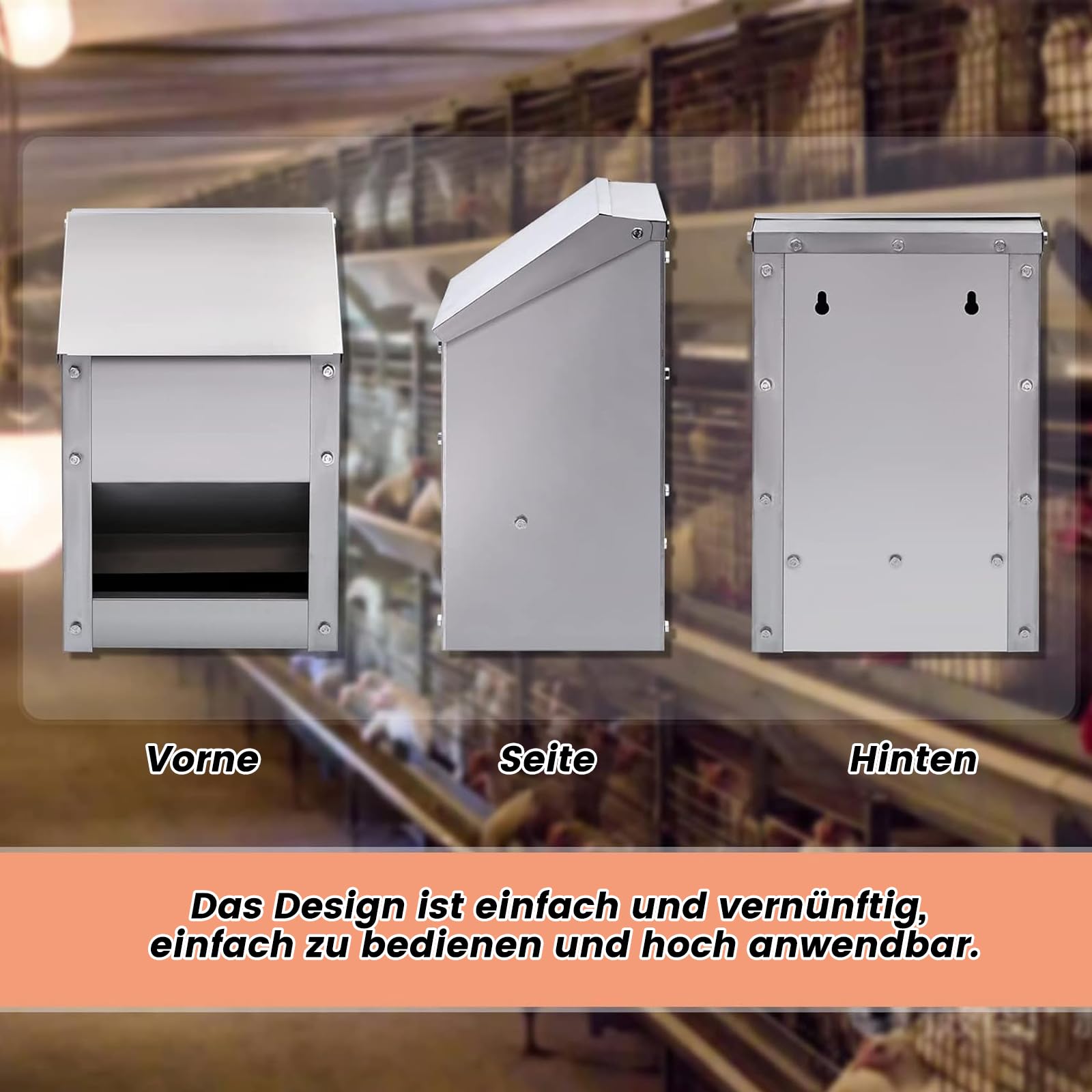 4.5kg Futterautomat Hühner Hühnerfutter Automat Hängend Geflügelfutterautomaten mit Deckel aus Edelstahl Aufhängbar HüHnerfutterautomat für Geflügel HüHner Enten