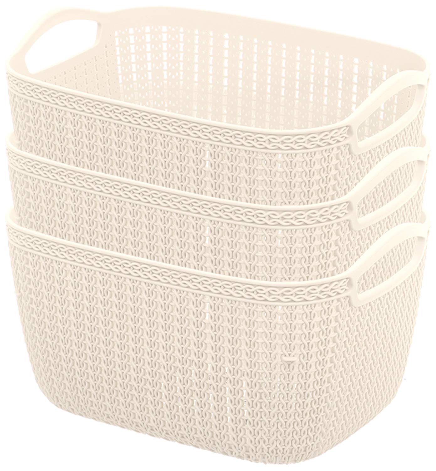 Kuber Industries Plastic 3 Pieces Multipurpose Large Size Flexible Storage Baskets/Fruit Vegetable Bathroom Stationary Home Basket with Handles (Cream) -CTKTC42904 (B084HYC9M8) Amazon Price History, Amazon Price Tracker