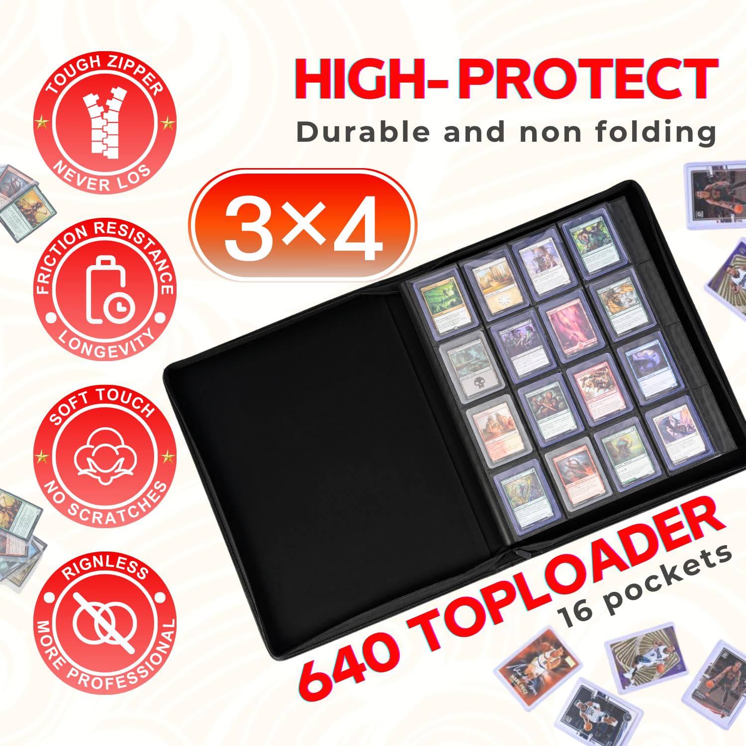 Carpeta de carga superior jumbo, con capacidad para más de 640 cargadores superiores para tarjetas, carpetas de carga superior de 16 bolsillos con fundas para tarjetas rígidas de 3 x 4