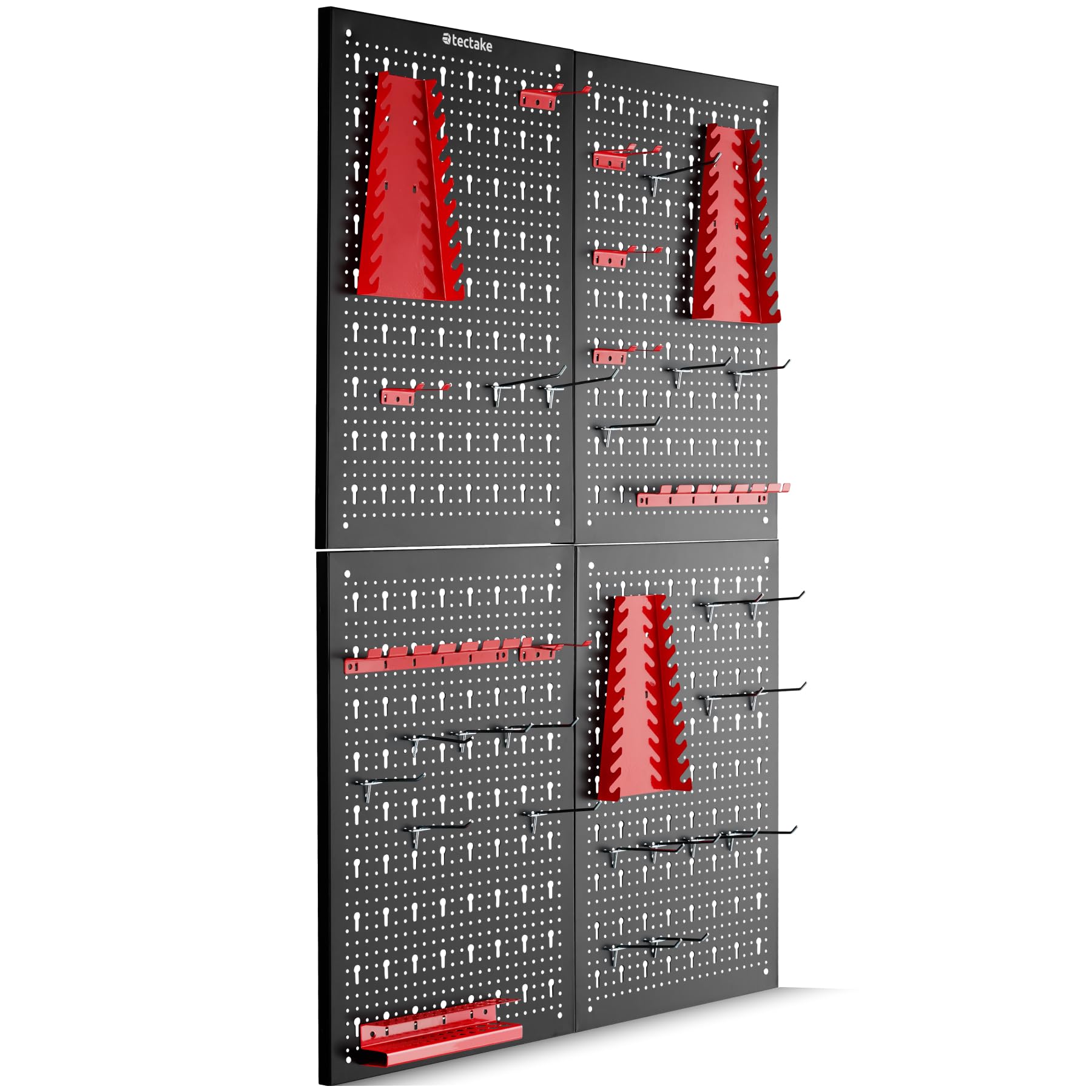 tectake® Panneau Mural Perforé Porte outils mural Lot de 4 Panneaux 160 x 2 x 60 cm 34 pcs Crochet & Supports, Extensible Système de rangement Outillage & visserie