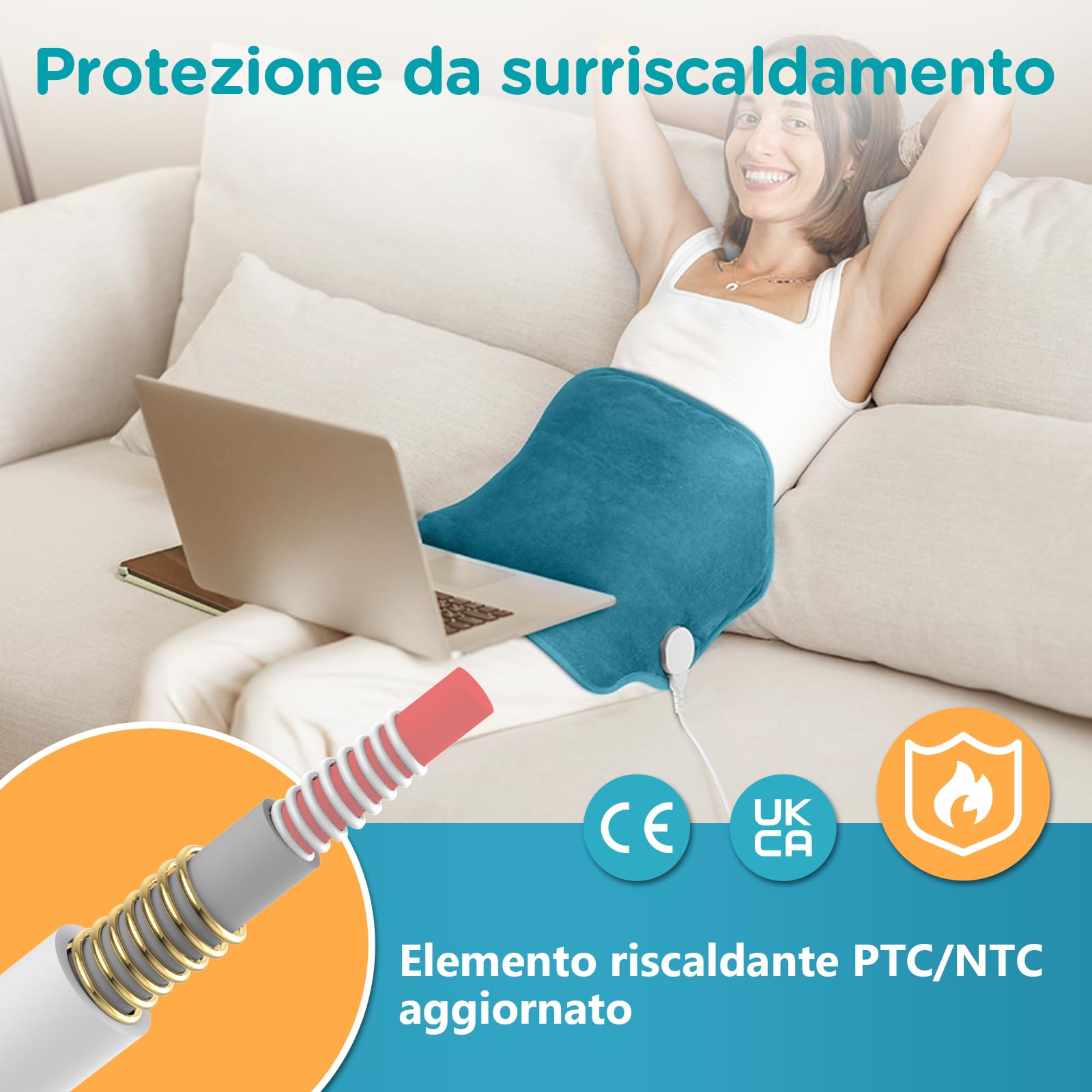 Comfytemp Fascia Riscaldante Schiena Extra Large, 9 Livelli Temperatura, Timer 11, Scalda Schiena Elettrico, 39x61 cm Termoforo Lombare per Schiena e Adome, Lavabile, Regalo (Max: 120 cm)