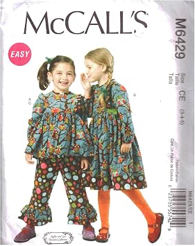 McCall Patterns M6429 Childrens/Girls Top, Dress and Pants, Size CE 3-4-5