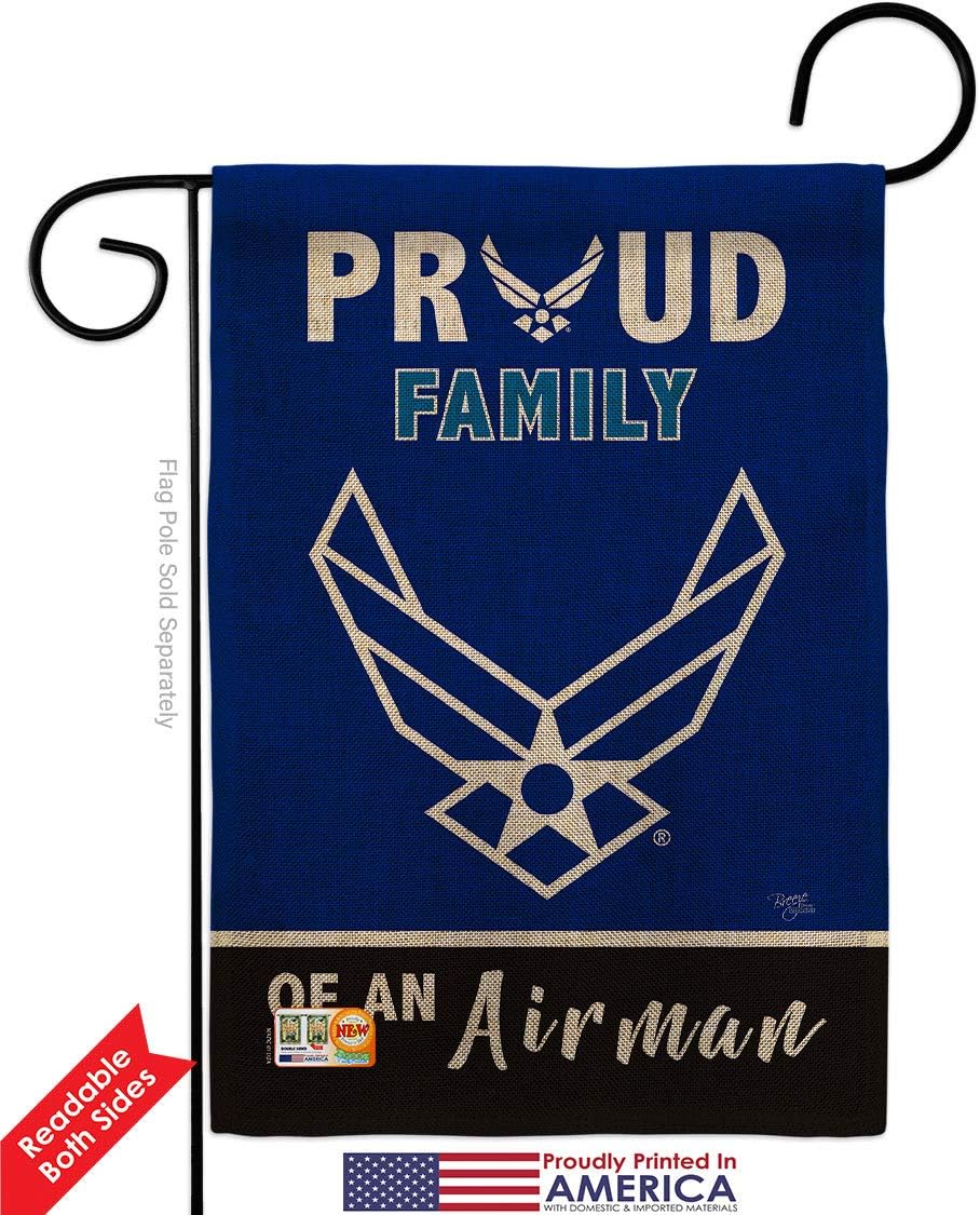 Proud Family Airman Burlap Burlap Garden Flag Set Wood Dowel Armed Forces Air Force USAF United State American Military Veteran Retire Official Small Gift Yard House Banner Double-Sided 13 X 18.5