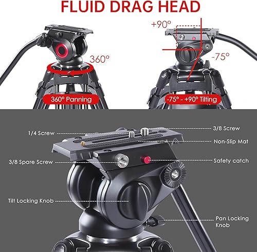 Miniatura 7 de miliboo MTT601A - Trípode de video de aluminio resistente con diseño de esparcidor medio soporte de trípode para cámara
