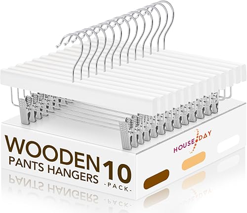 HOUSE DAY Perchas de madera para pantalones con clips, paquete de 10 perchas de madera maciza de alta calidad con 2 clips de metal ajustables, disponible en Yaxa Colombia
