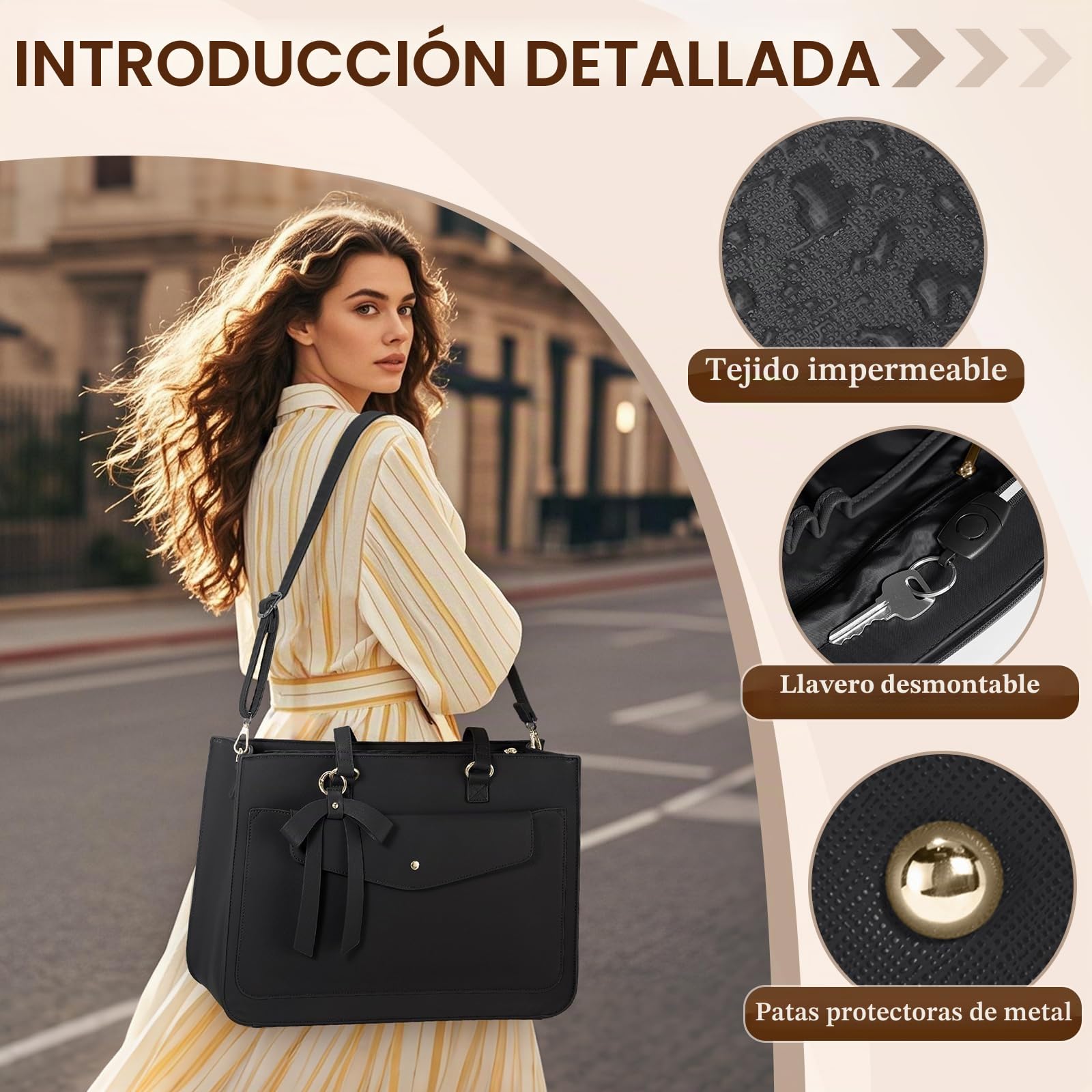 RAINSMORE Bolso Mujer Grande con Clutch Bolsos Universidad Bolso Ordenador Portatil 15.6 Pulgadas Bolsa Trabajo Bolsos Shopper Impermeable