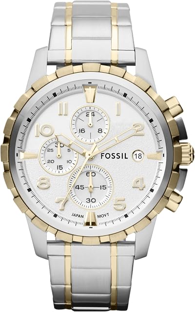 Fossil Dean Montre chronographe en acier inoxydable Quartz pour homme, couleur: Or/Argent (Modèle: FS4795IE)