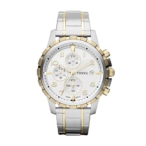 Fossil Mens Watch Dean Quartz Stainless Steel Chronograph Watch for Men Color Gold Silver