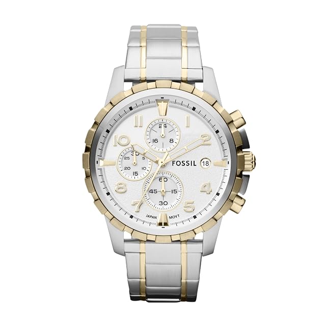 Fossil Mens Watch Dean Quartz Stainless Steel Chronograph Watch for Men Color Gold Silver
