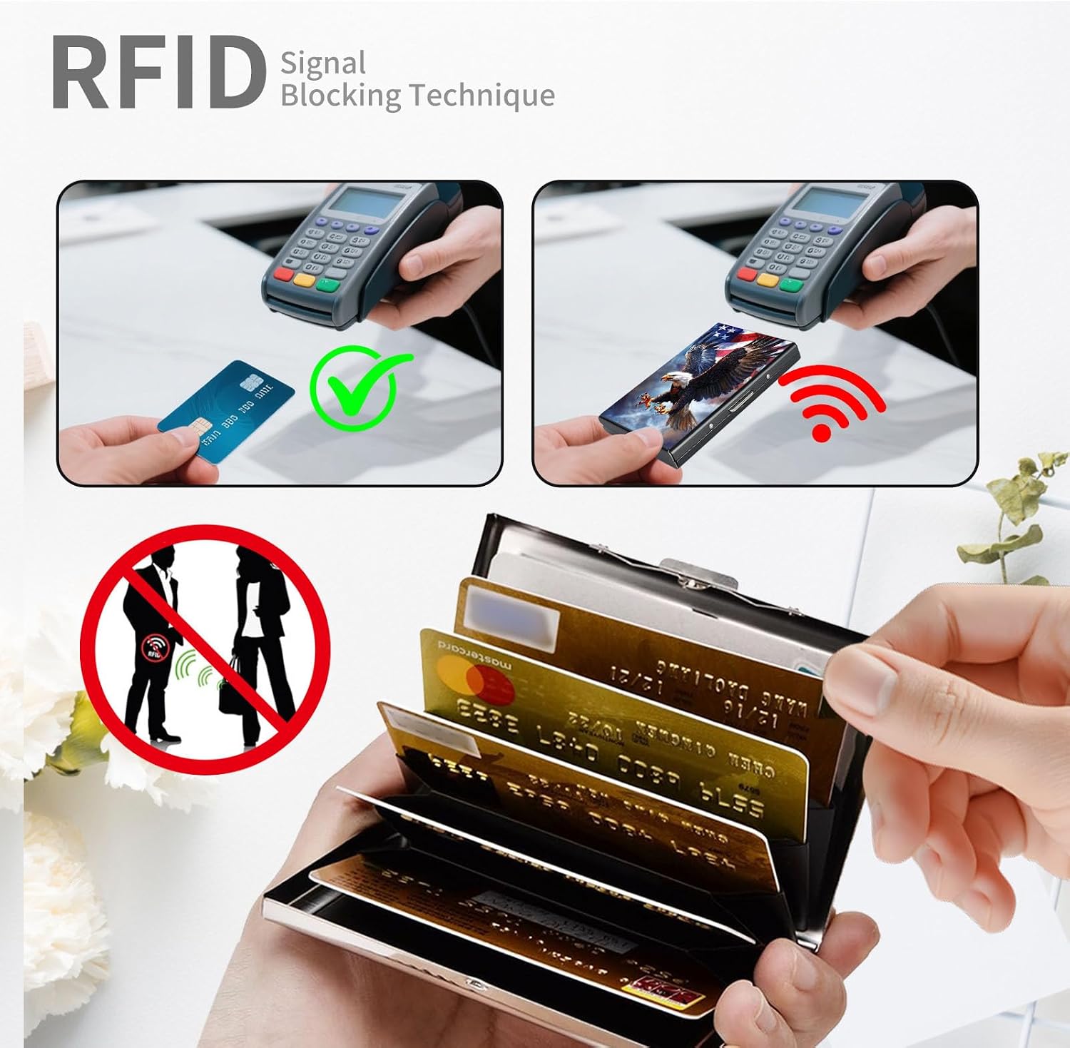 RFID Metal Wallet Credit Cards Holder Slim Mini Business Card Holder Metal ID Case Gift for Men Women,American flag Eagle