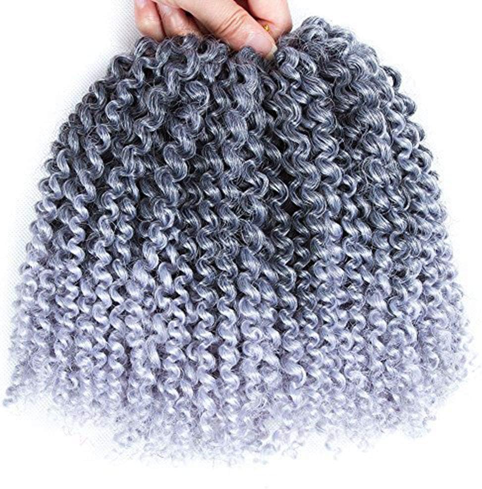 Marlybob Braiding Hair Crochet Hair Kinky Curl Mali Bob Synthetic Crochet Braids Hair Extensions 3 Packs (8inch Black to Silver Gray)