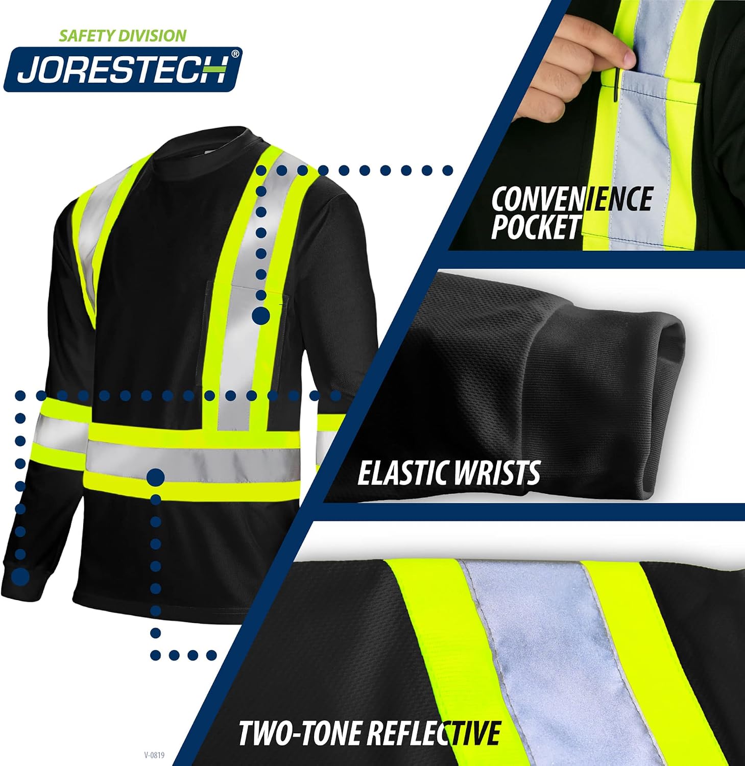 JORESTECH High-Visibility Long Sleeve Safety T-Shirt with Reflective X Back, ANSI & CSA Compliant (S-TS-15)