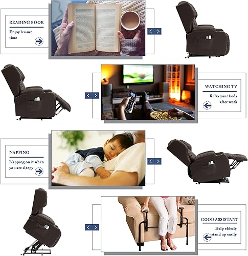 Miniatura 11 de Sillas reclinables eléctricas para personas mayores con masaje y calefacción, silla reclinable de piel sintética para sala de estar, asiento de cine