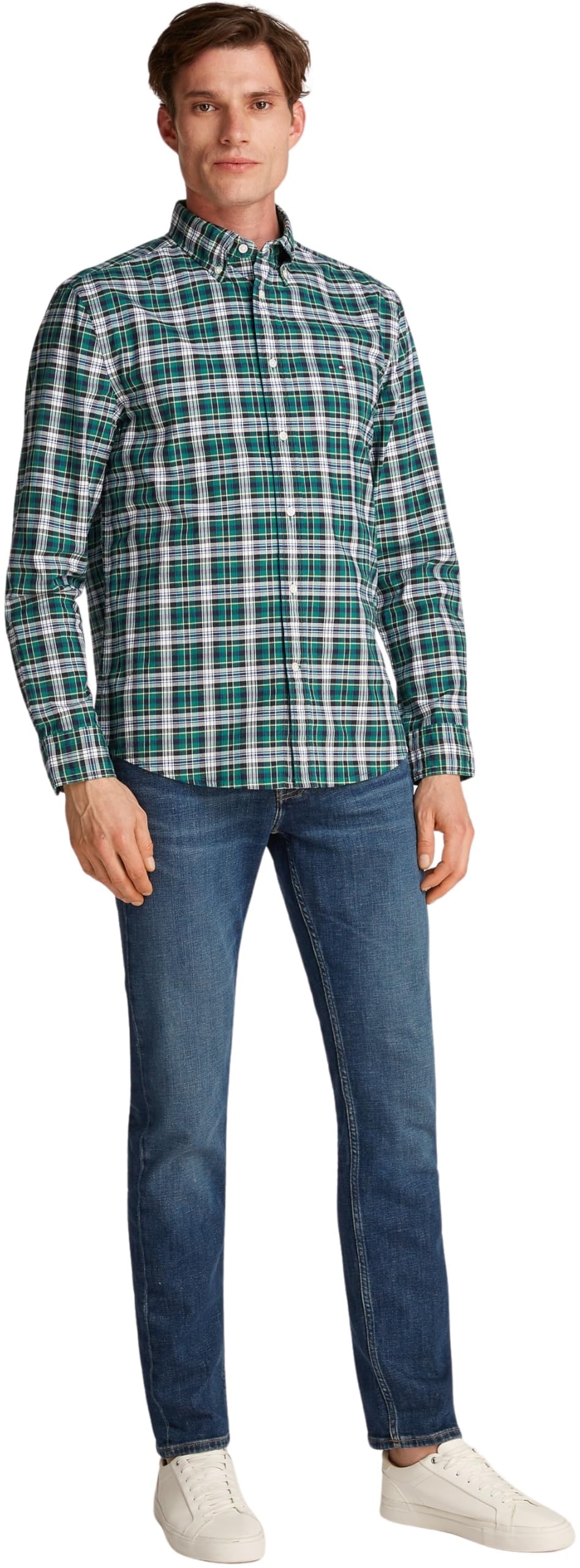 Tommy Hilfiger Męska koszula Flex POPLIN Plaid Small RF MW0MW37557 L/S Koszula, Zielona, XS, Zielony (Nouveau Green/Allover), XS