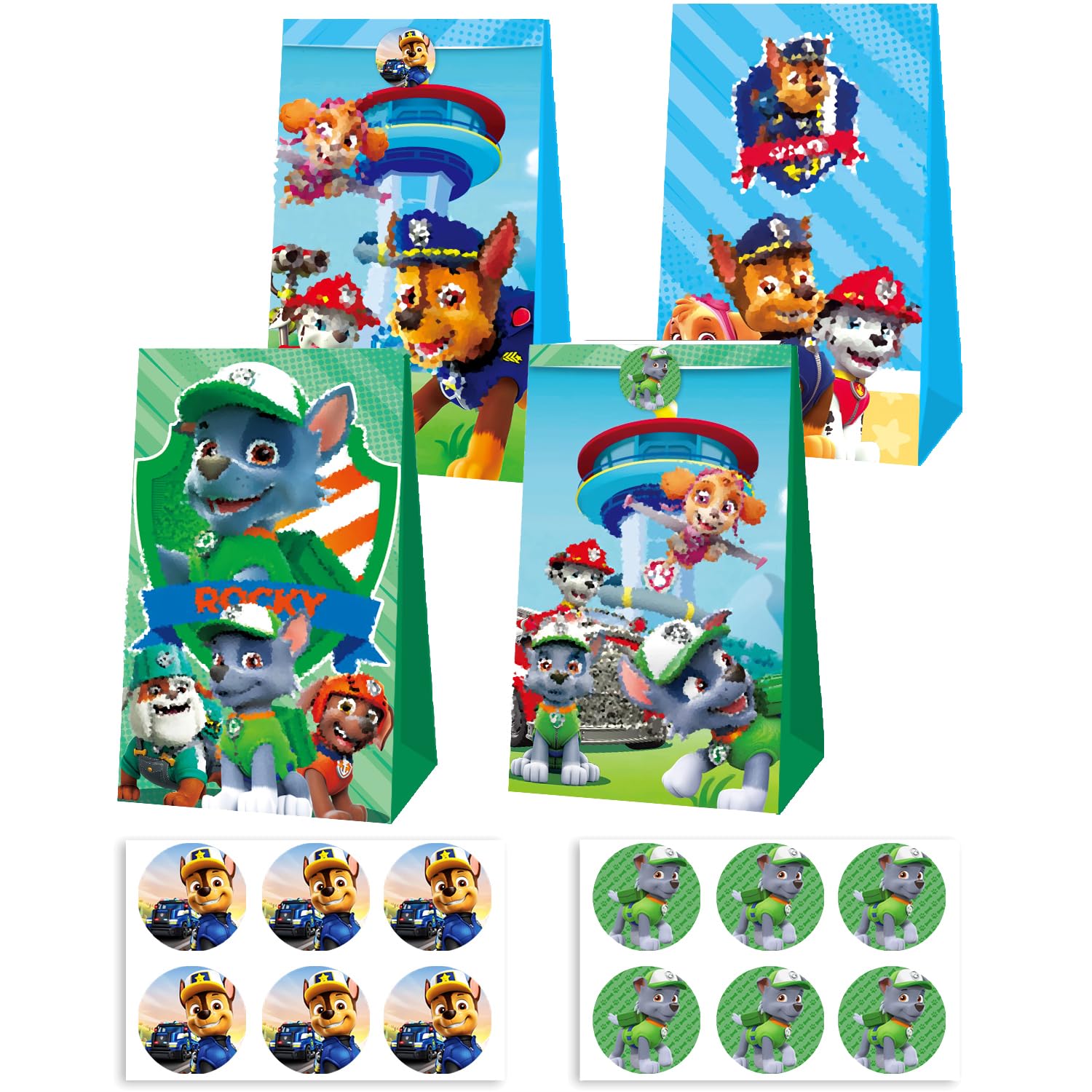 12 Pcs Cartoon Dog Party Bags Paper, Birthday Gift Bags for Kids, Party Supplies for Boys Girls