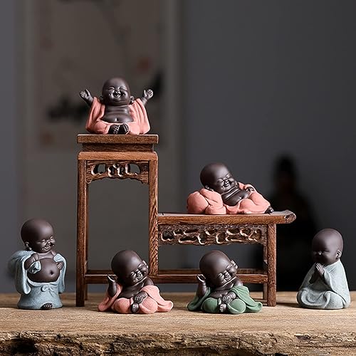 Miniatura 6 de YILIPURT Cerámica monjes lindos monjes buda estatua monje sonriente budas bebé artesanía decoración del hogar adornos creativos 1 paquete