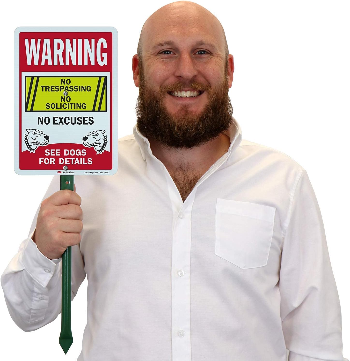 SmartSign “Warning - No Trespassing, No Soliciting No Excuses, See Dogs For Details” Sign for Lawn | 21” Tall Stake & Sign Kit [PACK OF 1]