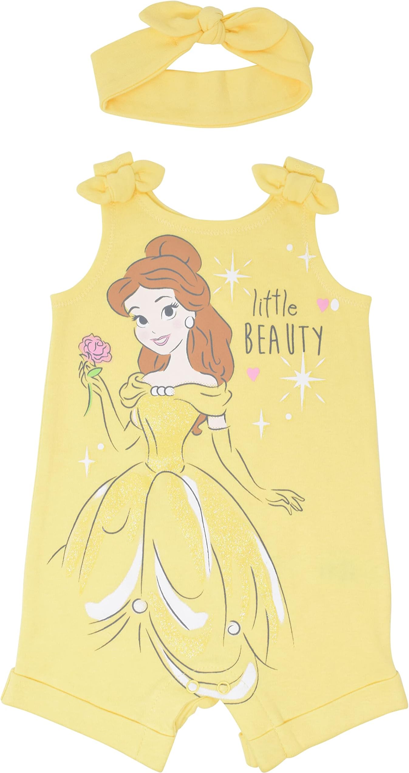 Princess Rapunzel Ariel Belle Jasmine Aurora Baby Girls Snap Romper and Headband Newborn to Toddler