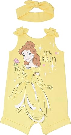 Disney Princess Rapunzel Ariel Belle Jasmine Aurora Baby Girls Snap Romper and Headband Newborn to Toddler