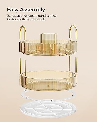 Miniatura 5 de SONGMICS Organizador de maquillaje, organizador de cuidado de la piel giratorio redondo de 2 niveles, personalizable, organizador de tocador de