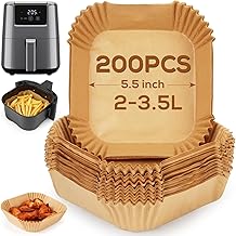 YQL 200pcs Small Air Fryer Liners 5.5 Inch for Chefman/Cosori/Midea Compact Airfryer 2L, Square Air Fryer Accessories Disposable, Non Stick Parchment Paper for Mini Single Basket Square/Round 2L-3.5L