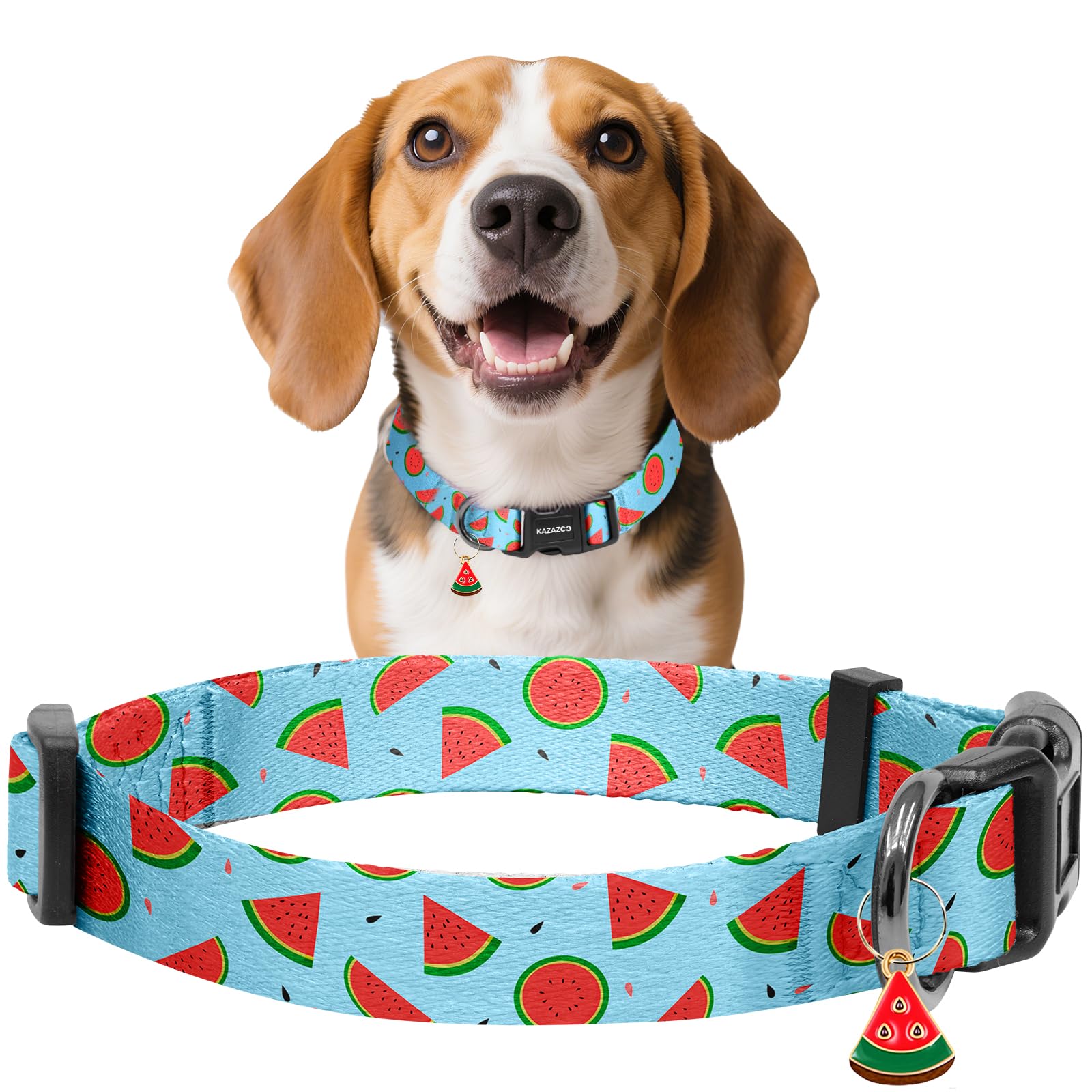 Kazazoo Dog Collar Cute and Soft Nylon Puppy Collar for Boy and Girl, Adjustable Dog Collars for Small Medium Dogs, Watermelon-M