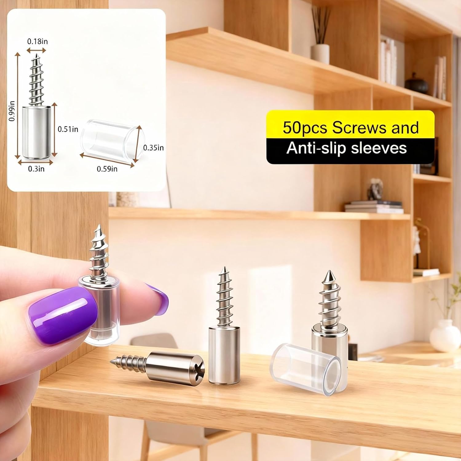 50 Pcs Self Tapping Screws Cabinet Laminate Support, Shelf Pins with Non-Slip Sleeve, Fixed Support Self-Tapping Cross Screw, Cabinet Shelf Pegs for Kitchen Utensils, Bookcases and Wardrobes