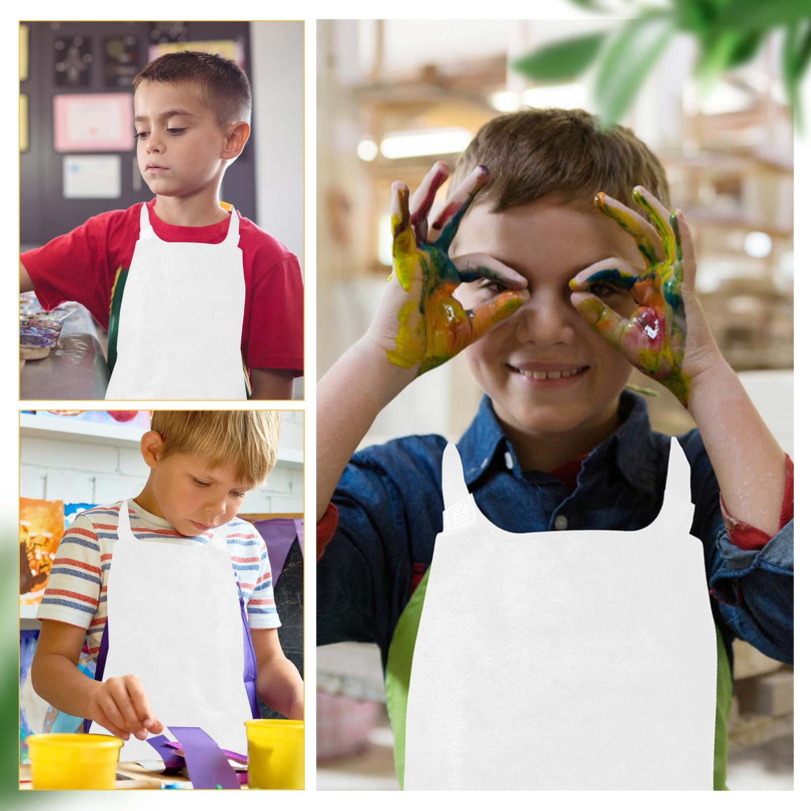 Toddmomy Delantal de pintura blanco para niños (25 unidades): delantal de artista para manualidades infantiles, ideal para dibujar, fiestas infantiles y actividades artísticas, ideal para el aula y