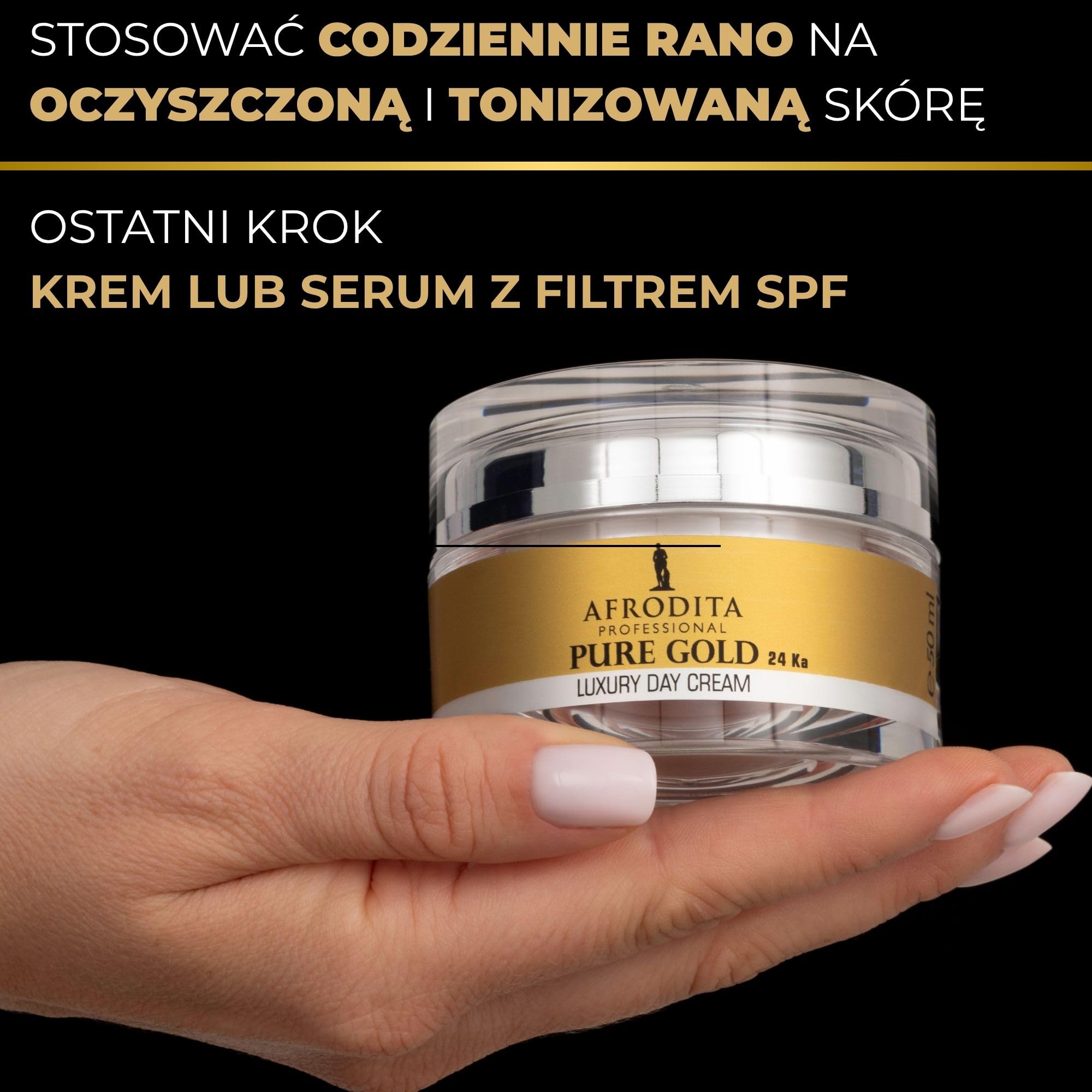 Afrodita Professional Pure Gold 24 Ka luksusowy krem na dzień l 50 ml l wydajna formuła przeciwstarzeniowa z cząsteczkami czystego 24-karatowego złota