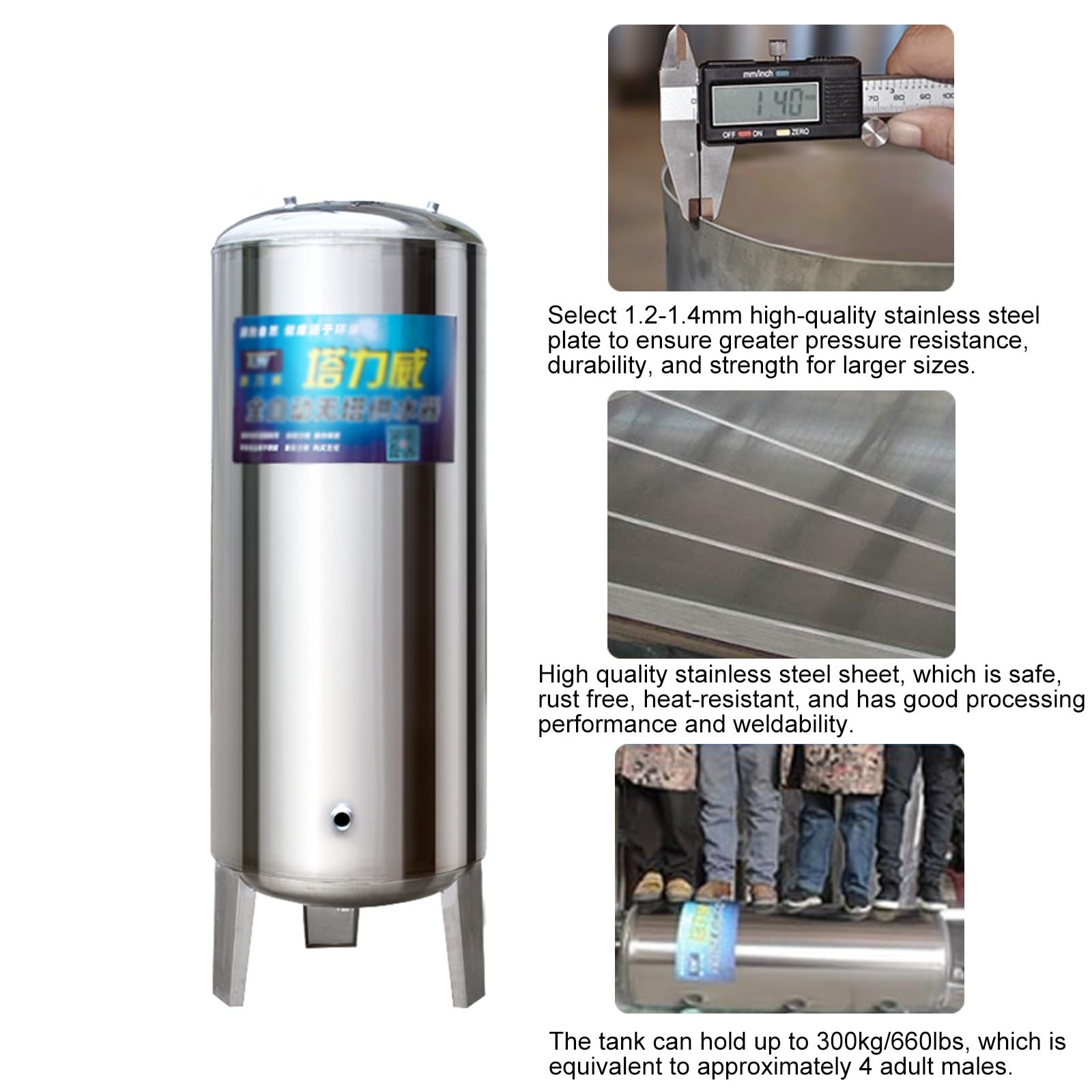 Kit de instalación de tanque de presión de agua de acero inoxidable para residencial, caravana, calentador de agua caliente, cámara de almacenamiento vertical