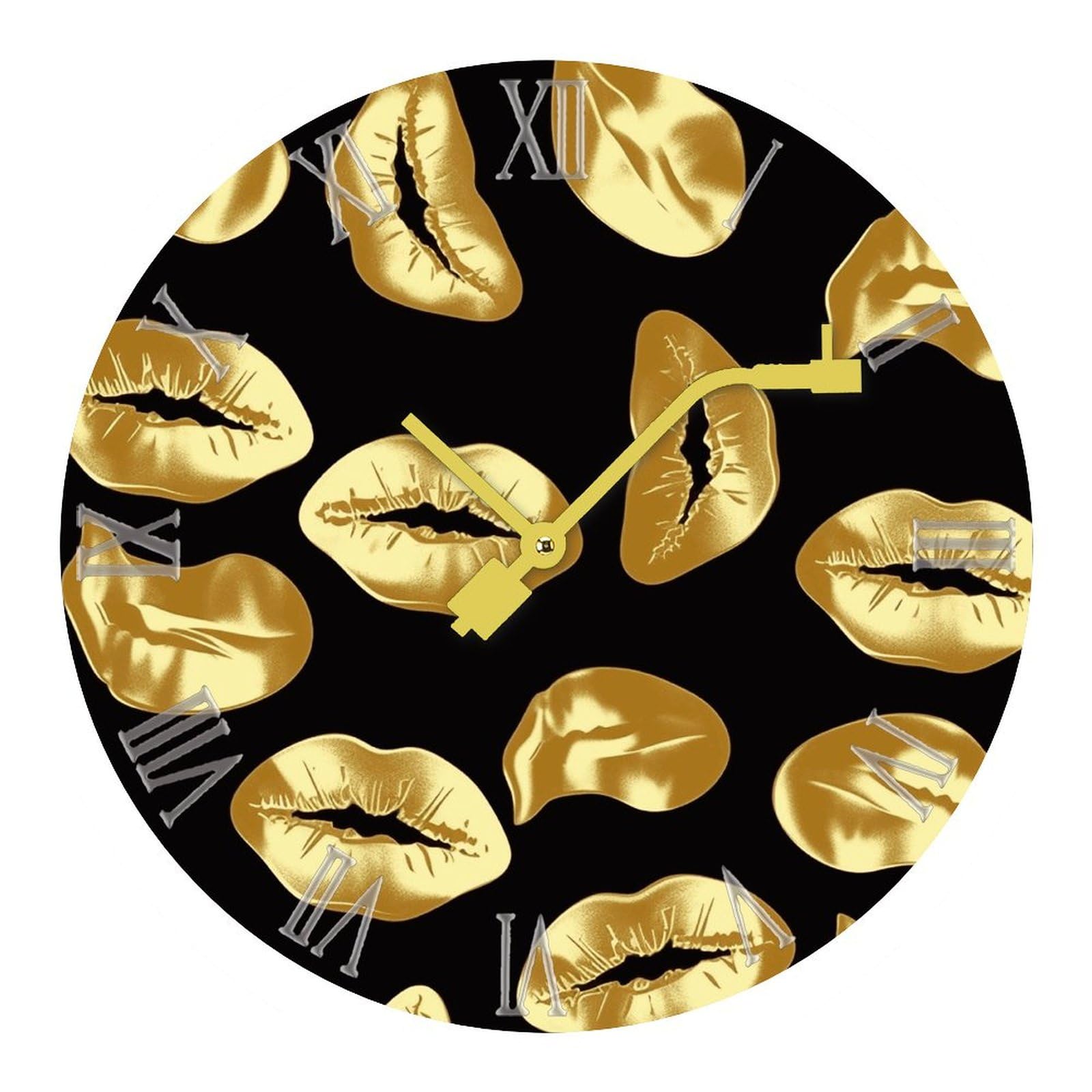 Horloge murale silencieuse contre le bruit nocturne à motif lèvres dorées chic