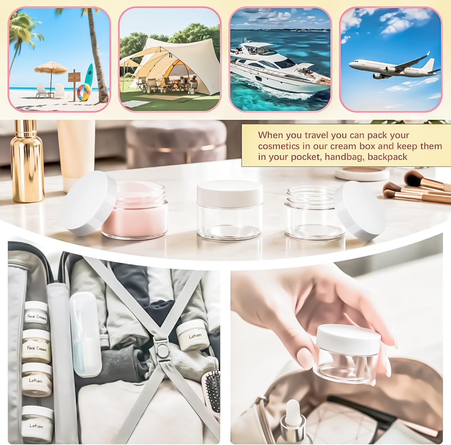 15 Pack 1oz Plastic Jars Round Clear Containers with Lids, 30ml Empty Small Cosmetic Jars Makeup Containers, 1ounce Slime Jar Travel Cosmetic Container for Cream Lotion Sample Ointment,White image 4