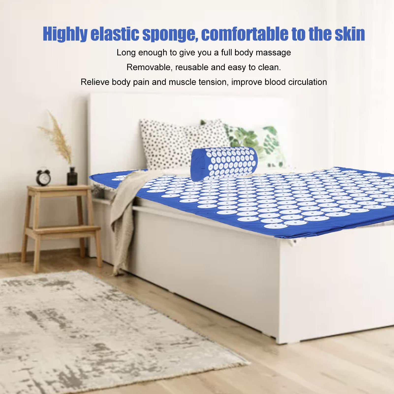 Tapis D'acupression, Tapis De Massage, Ensemble D'oreillers Pour Yoga Assis, Massage Relaxant les Muscles, Réduit le Cou, le Dos, les épaules, Soulage le Stress, Coussin D'acupression(bleu)