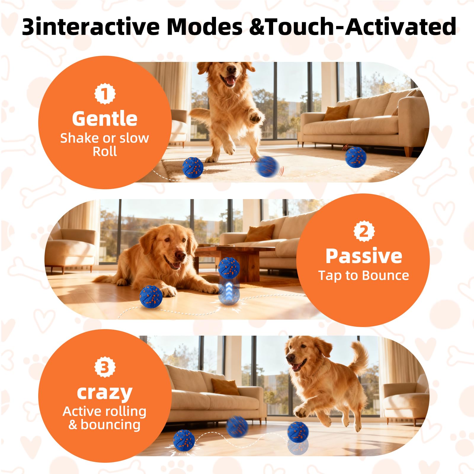 Balles interactives pour chien, jouets à mâcher agressifs, jouets à mâcher pour chien, jouets d'enrichissement pour chien, mouvement automatique, rebondissant, rotatif, rechargeable, jouets pour