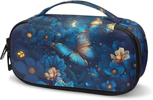 Bolsa de suministros para diabéticos, estuche de almacenamiento de insulina de mariposa azul para kit de prueba de diabetes, kit de monitor de