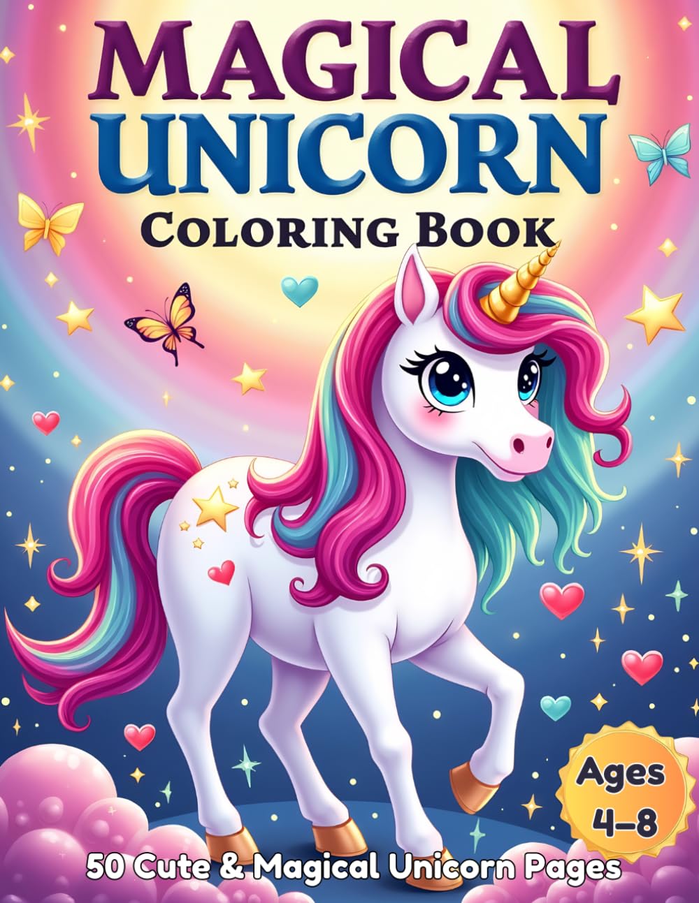 Magical Unicorn Coloring Book for Girls Ages 4–8: 50 Cute & Magical Unicorn Pages | Single-Sided Pages