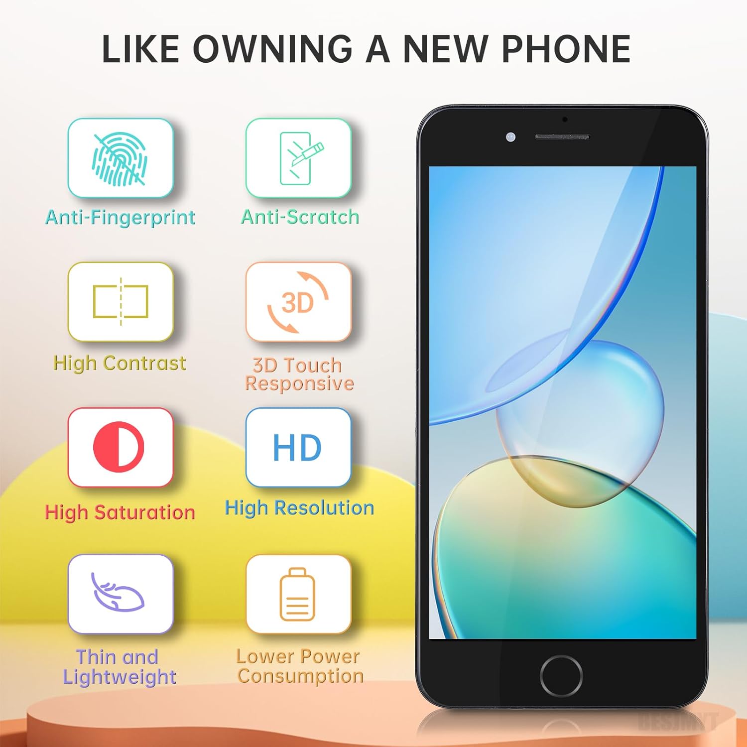 for iPhone 8 Plus Screen Replacement Black with Home Button 5.5" 3D Touch LCD Display Digitizer Repair Kit, Front Camera Speaker Sensor Fix Tools Glass Screen Protector for A1864 A1897 A1898