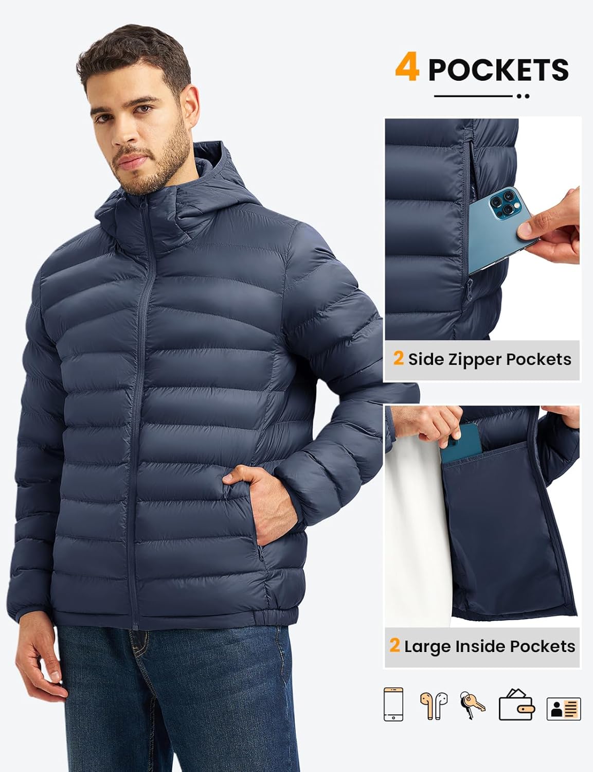 TBMPOY Men's Lightweight Packable Puffer Jackets Hooded Winter Bubble Coat Warm Water-Resistant for Travel Casual Hiking - Image 6