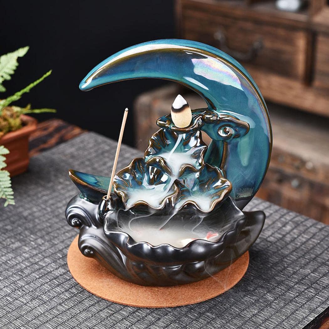 Bruciatore Di Incenso A Riflusso In Ceramica Con 20 Coni E 30 Bastoncini - Decorazione Cascata Di Fumo Per Relax, Yoga E Meditazione - 16,6x15x10,9 Cm