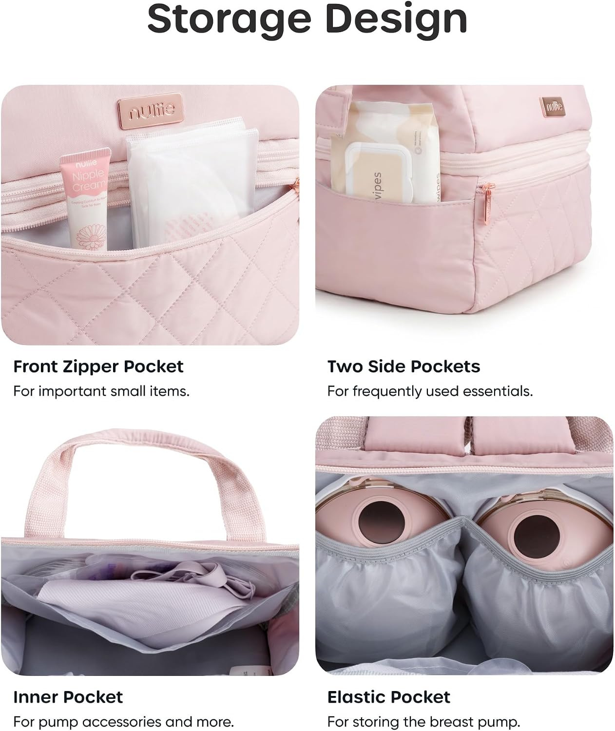 Nuliie Wearable Breast Pump Bag with Cooler Compartment, Double Layer Pumping Bag with Ice Pack, Breast Milk Cooler Travel Bag with Waterproof Mat, Fits 6 Baby Bottles up to 10 oz, Pink