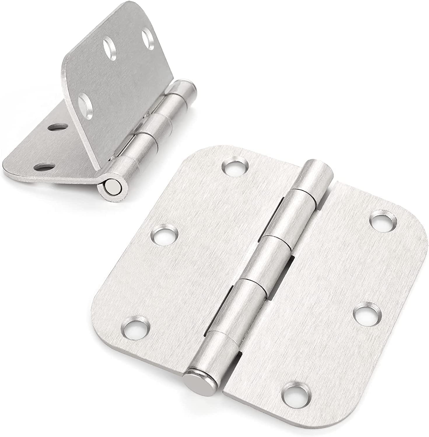 48 Pack Noise-Free Brushed Nickel Door Hinges Silver Door Hinges Satin Nickel 3.5inch Silver Interior Door Hinges with 5/8" Radius Corner Steel Removable Pin