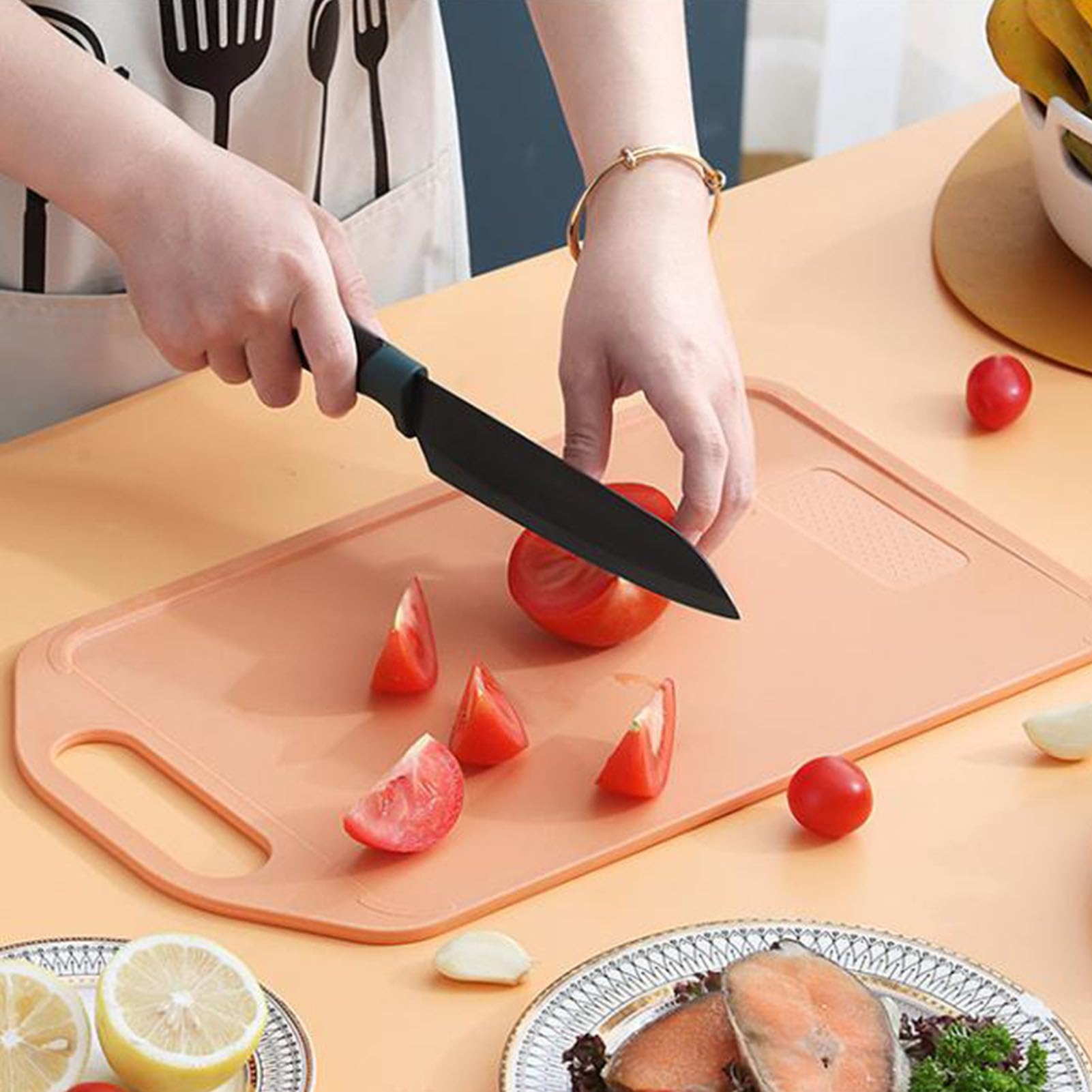 Tagliere Double Face In Acciaio Inox E PP, Antiscivolo, Rosa Chiaro, Piccolo Per Dormitorio E Casa - 4