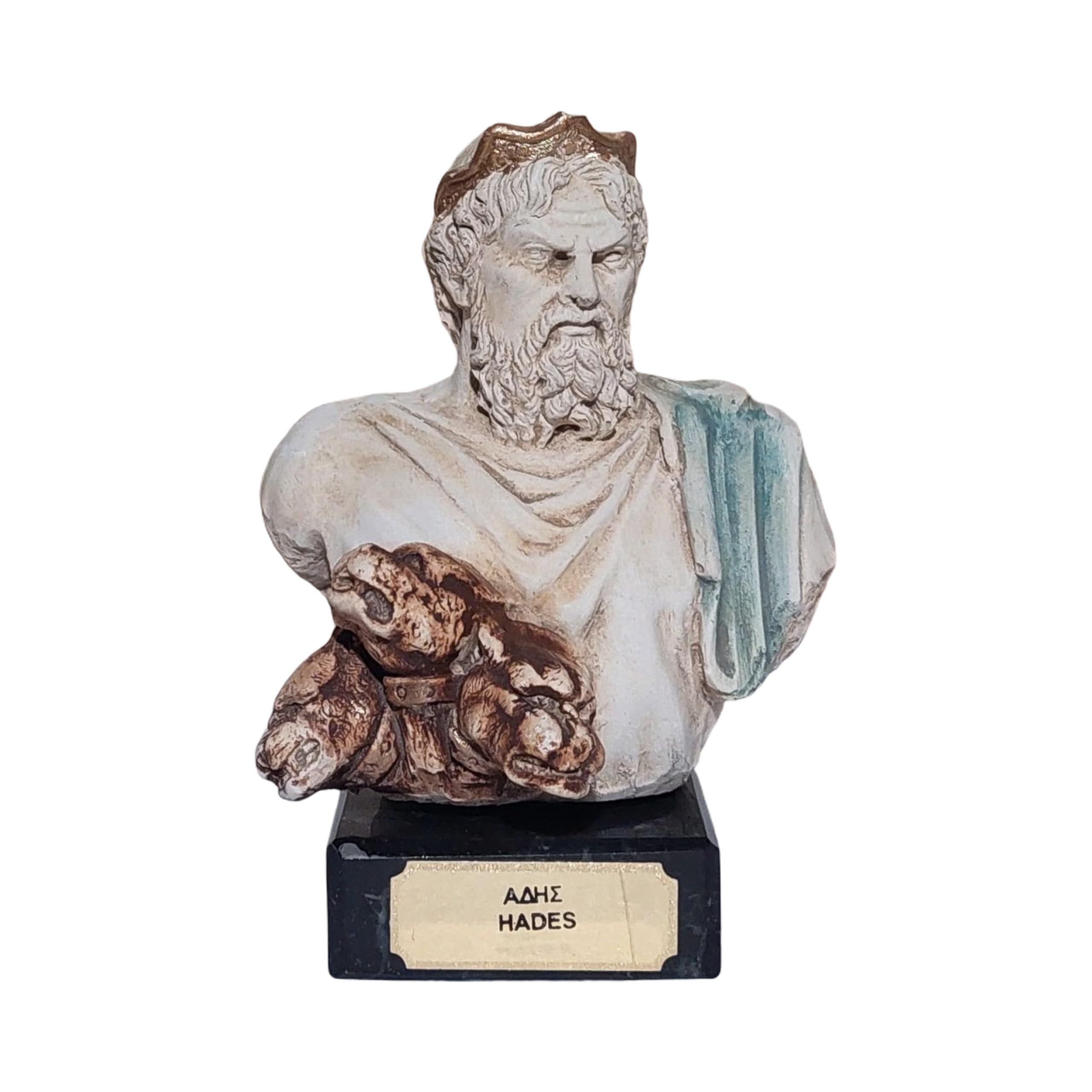 Hades Bust Sculpture With Cerberus Greek God Of Underworld Statue On Marble Base, Multicolor, 12.50 Centimeters