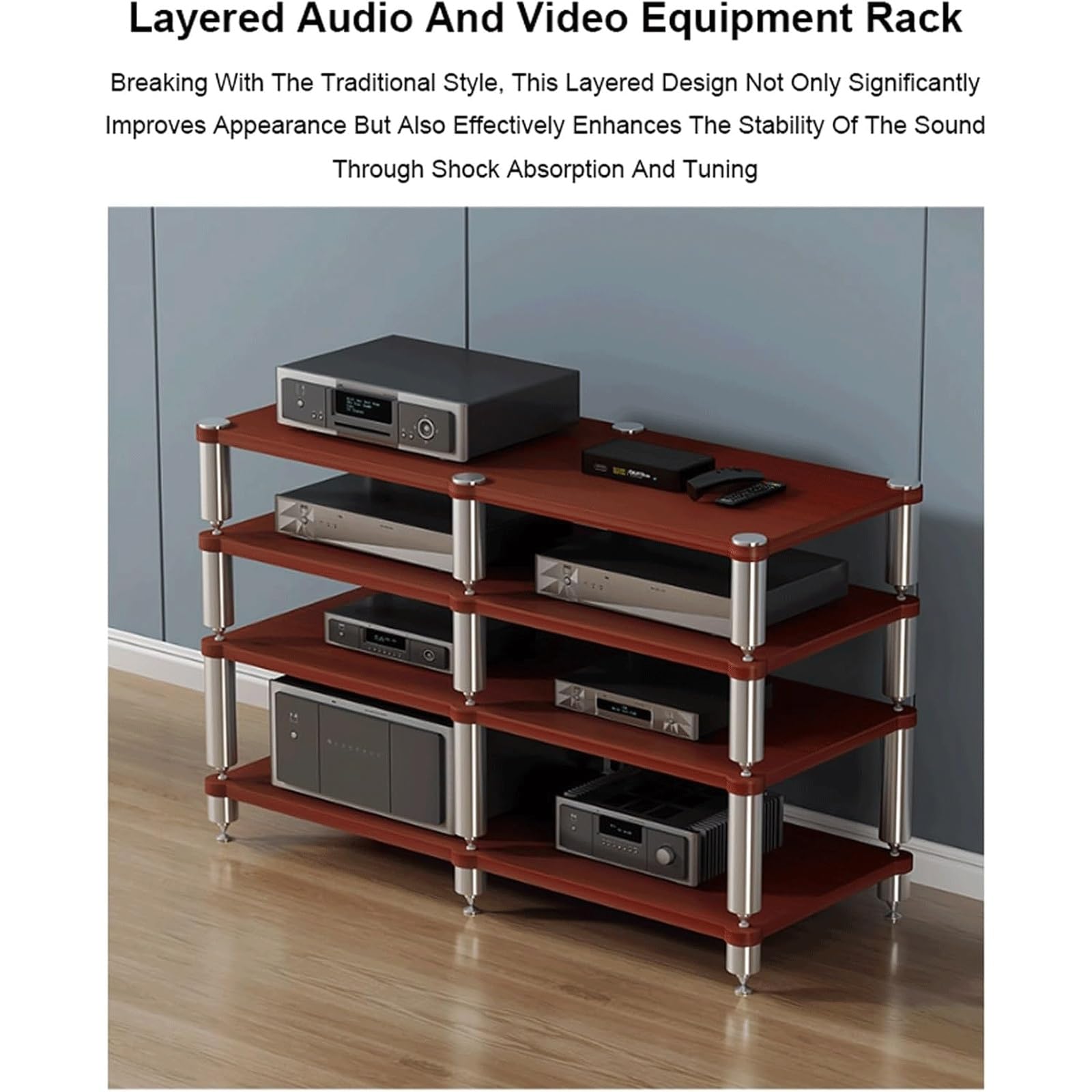 Stojaki stereo, nowoczesna wieża audio, stojak na media AV, drewniane półki piętrowe, 2-, 3- i 4-poziomowa półka audio, stojak na odtwarzacz multimedialny AV(Weiß,4 Tier)