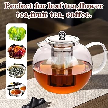 Clear Glass Teapot with Infuser, 600 ml Small Tea Kettle